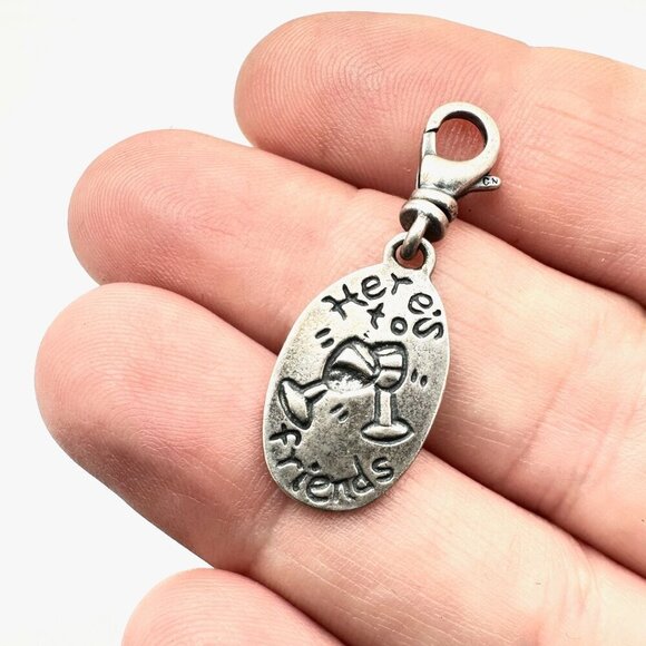 Silpada Womens Charm Sterling Silver Here's to Friends Cheers Wine - Picture 1 of 2